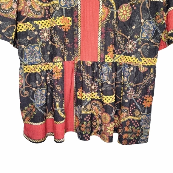 Zara Trafaluc Women's Mixed Pattern Multicolor Short Sleeve Peplum Top Size L - Picture 2 of 10
